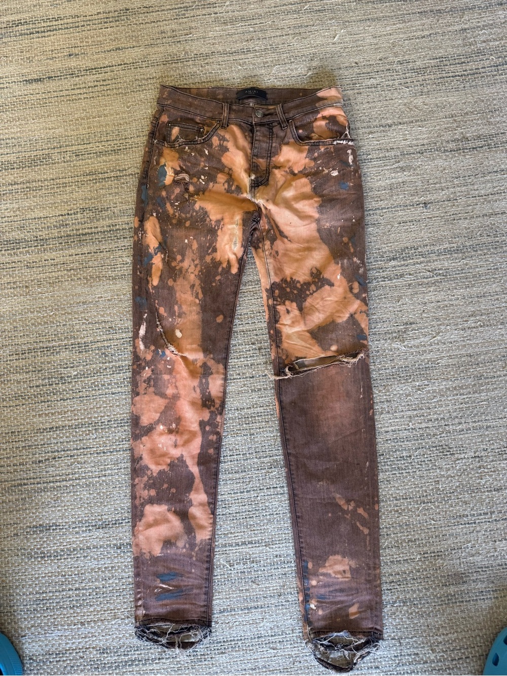 AMIRI Brown Bleach-Splatter Skinny Jeans